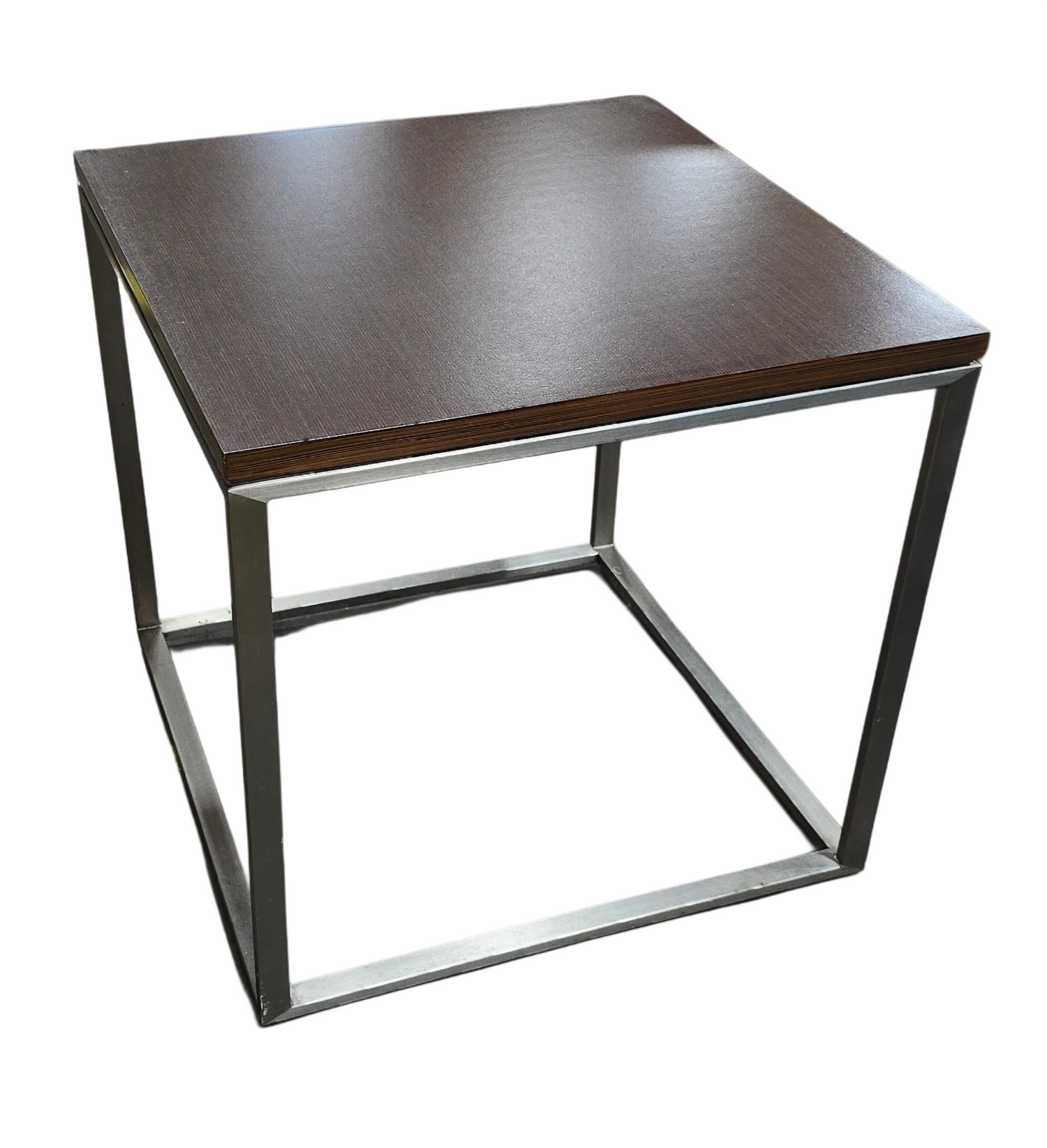 Side Table with Brown Wood-Look Top and Metal Base