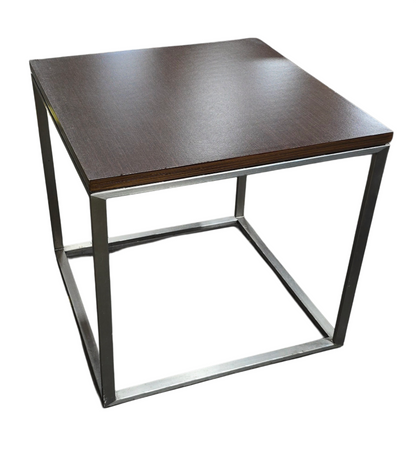 Side Table with Brown Wood-Look Top and Metal Base