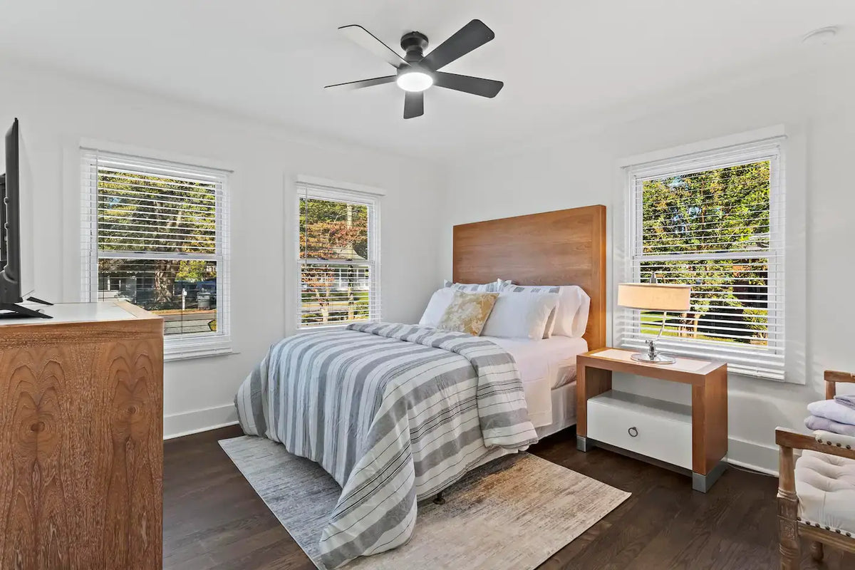 Bedroom furnished with pre-owned hospitality furniture