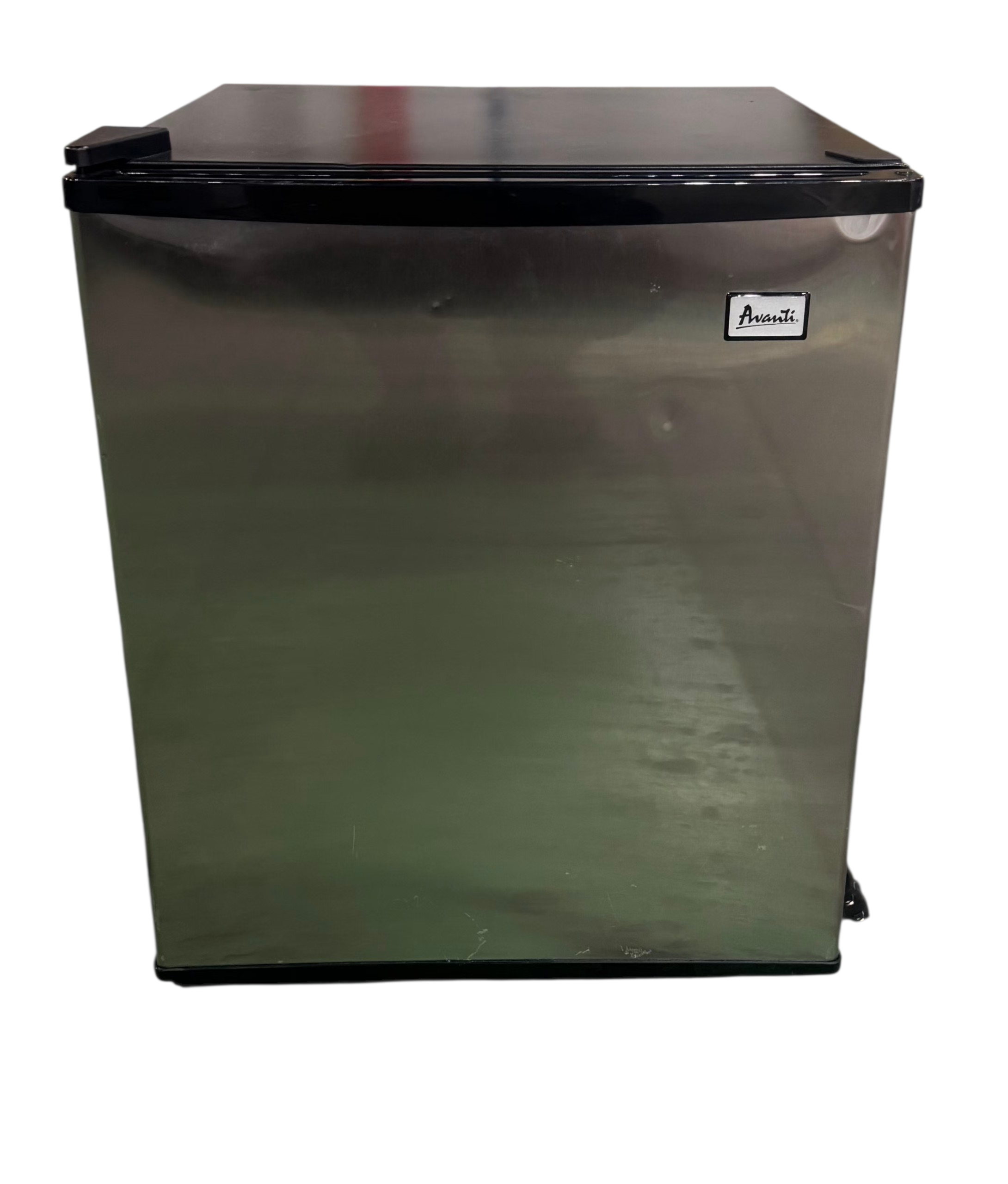 Avanti 1.7 cubic foot mini fridge with stainless front measuring 17 x 18.5 x 19 3/4, used and in good condition