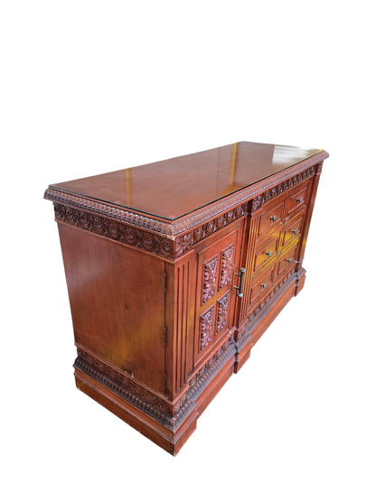 Side angle view of TV dresser storage unit