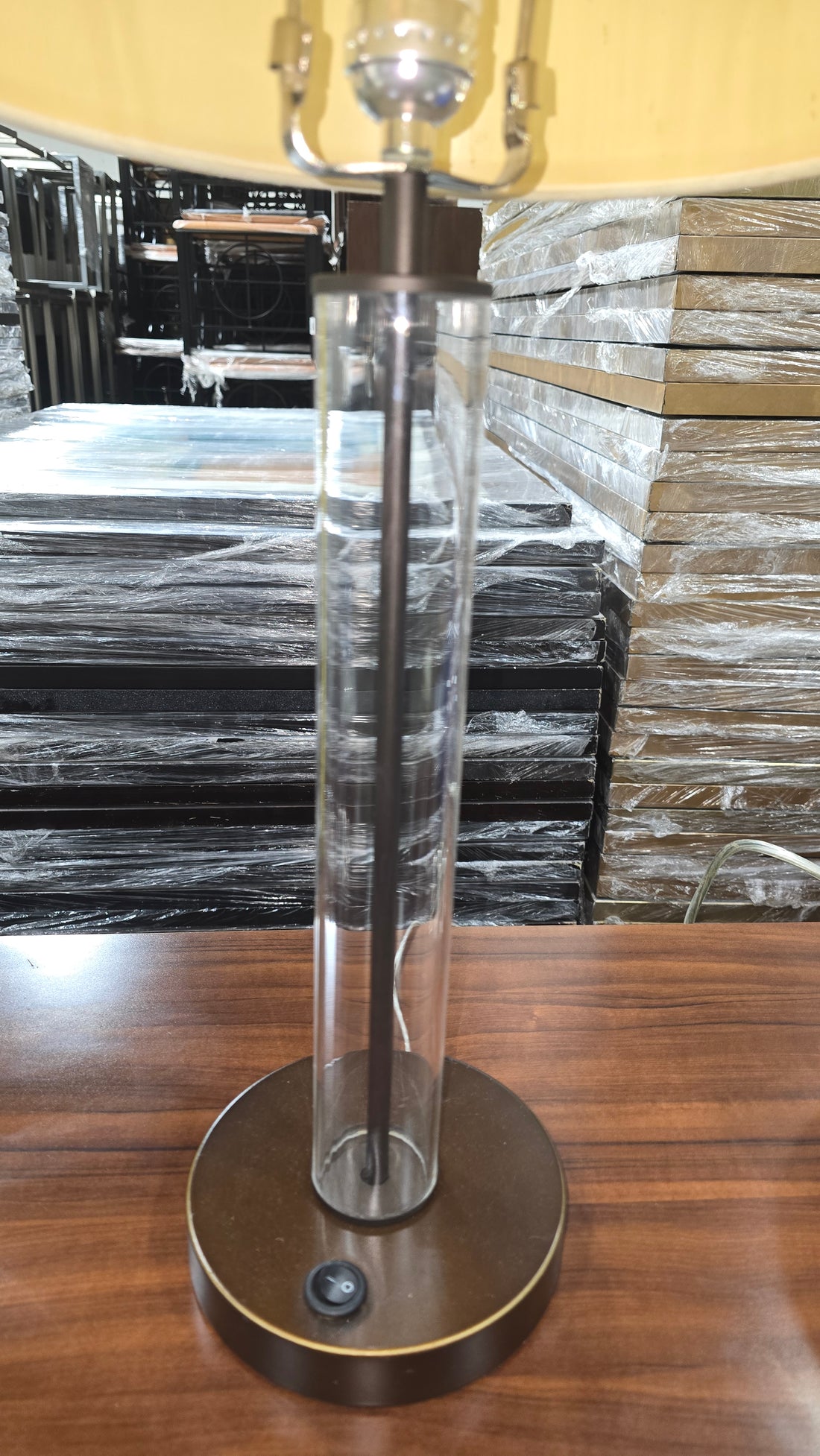 Front view of clear acrylic tube lamp