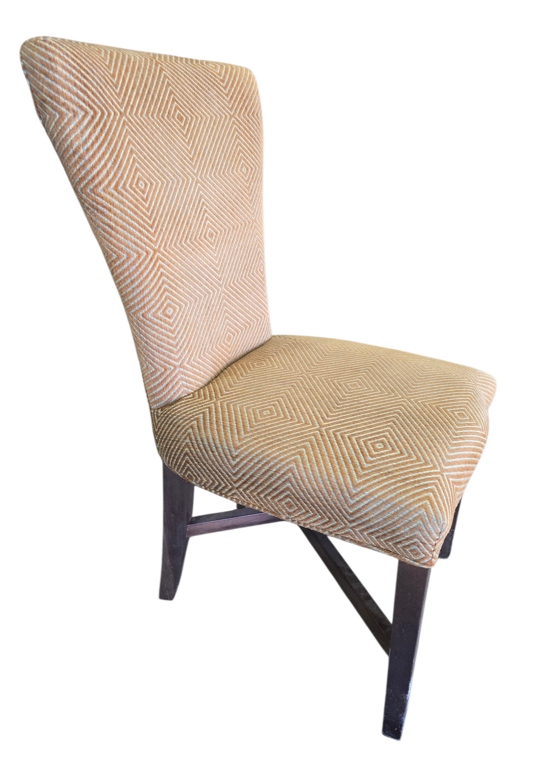 Side angle view of armless high back dining chair