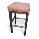 SHL backless brown vinyl bar stool 16 x 16 x 30 front view, used and in good condition