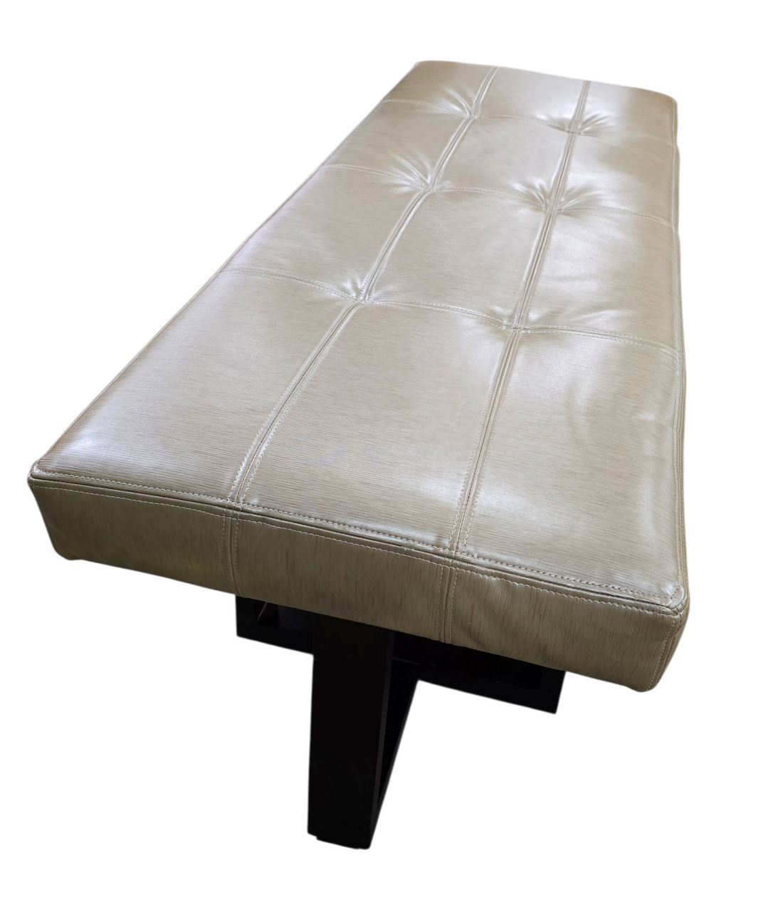 Side angle view of vinyl bench for entryway or bedroom