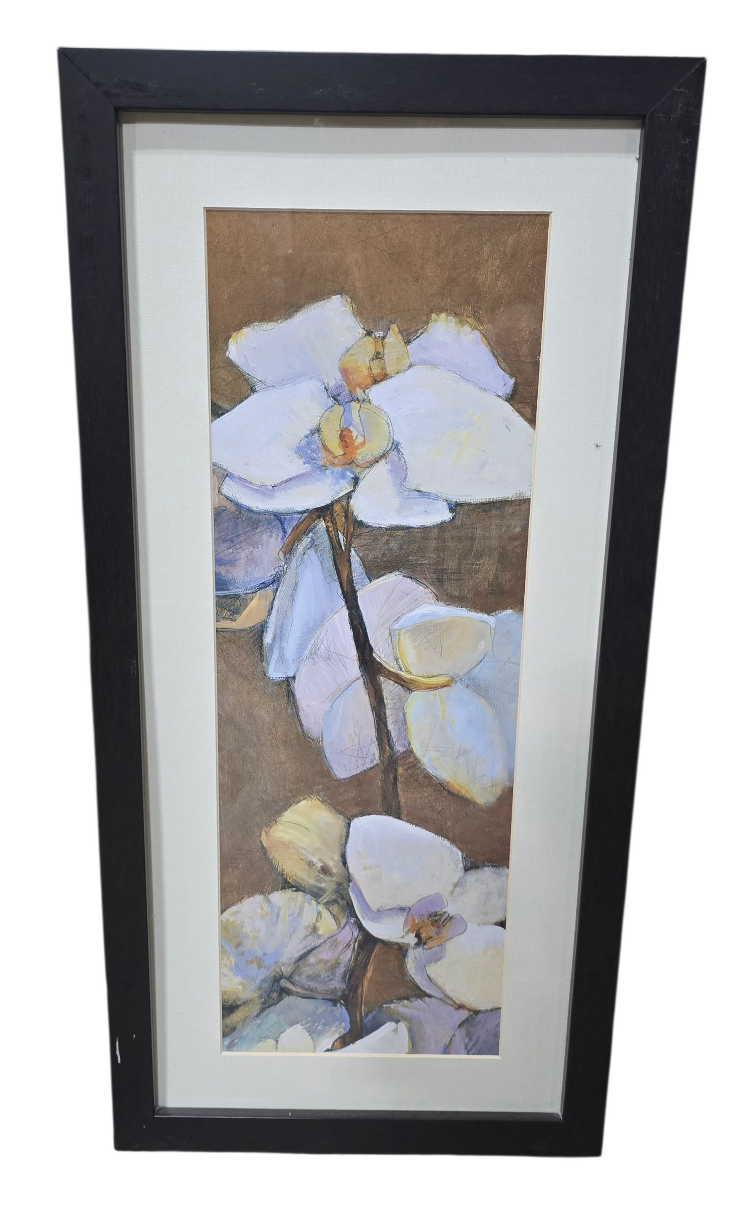 Black framed floral print measuring 13.5 x 25.5, used and in good condition