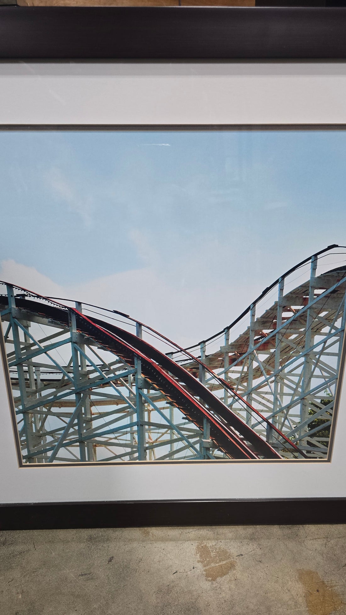 Black framed roller coaster print used in good condition