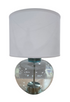 Front view of blue glass bubble table lamp