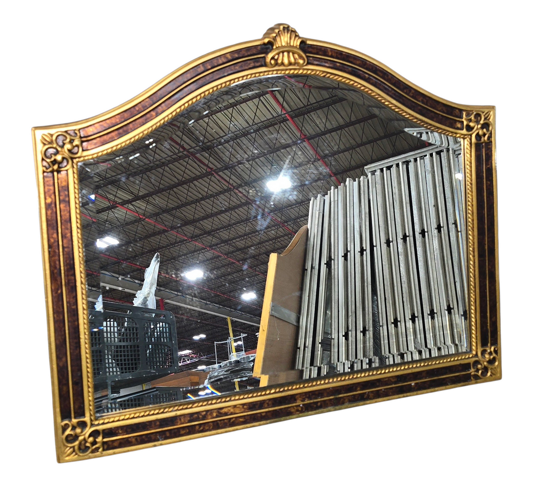 Classic style mirror with antique gold finish and ornate accents
