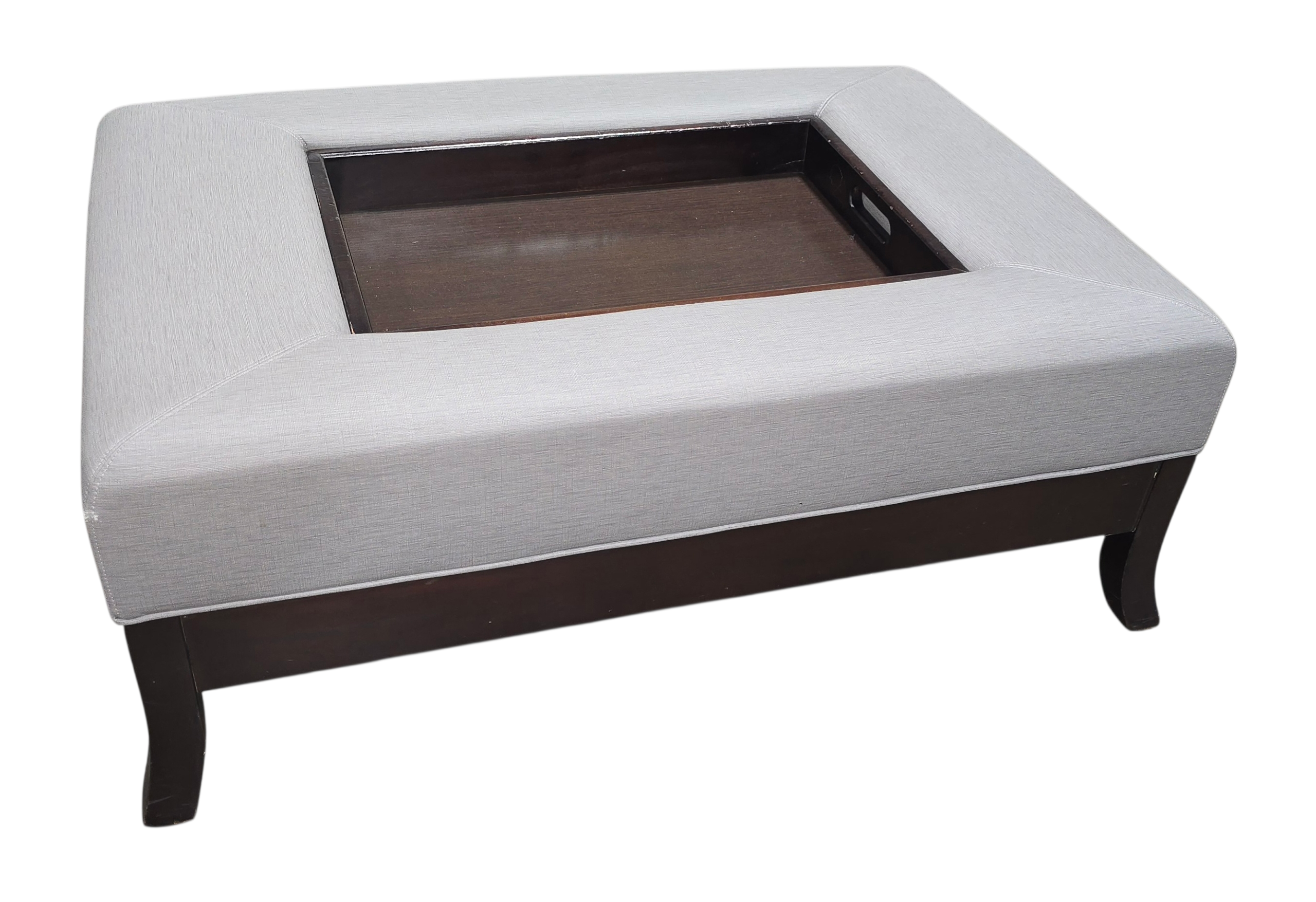 SHL front view of coffee table ottoman with serving tray insert, used and very good condition