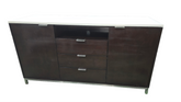 SHL front view of dark brown 3 drawer dresser with cabinets and white granite top, used and good condition