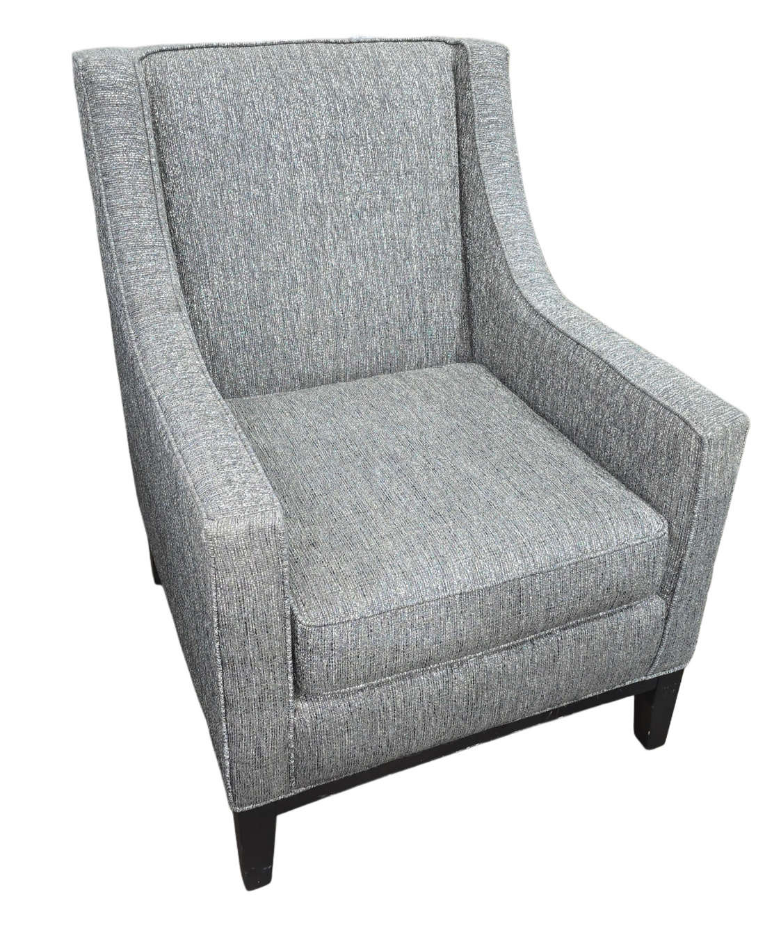 SHL front view of dark gray upholstered accent chair, used and in very good condition