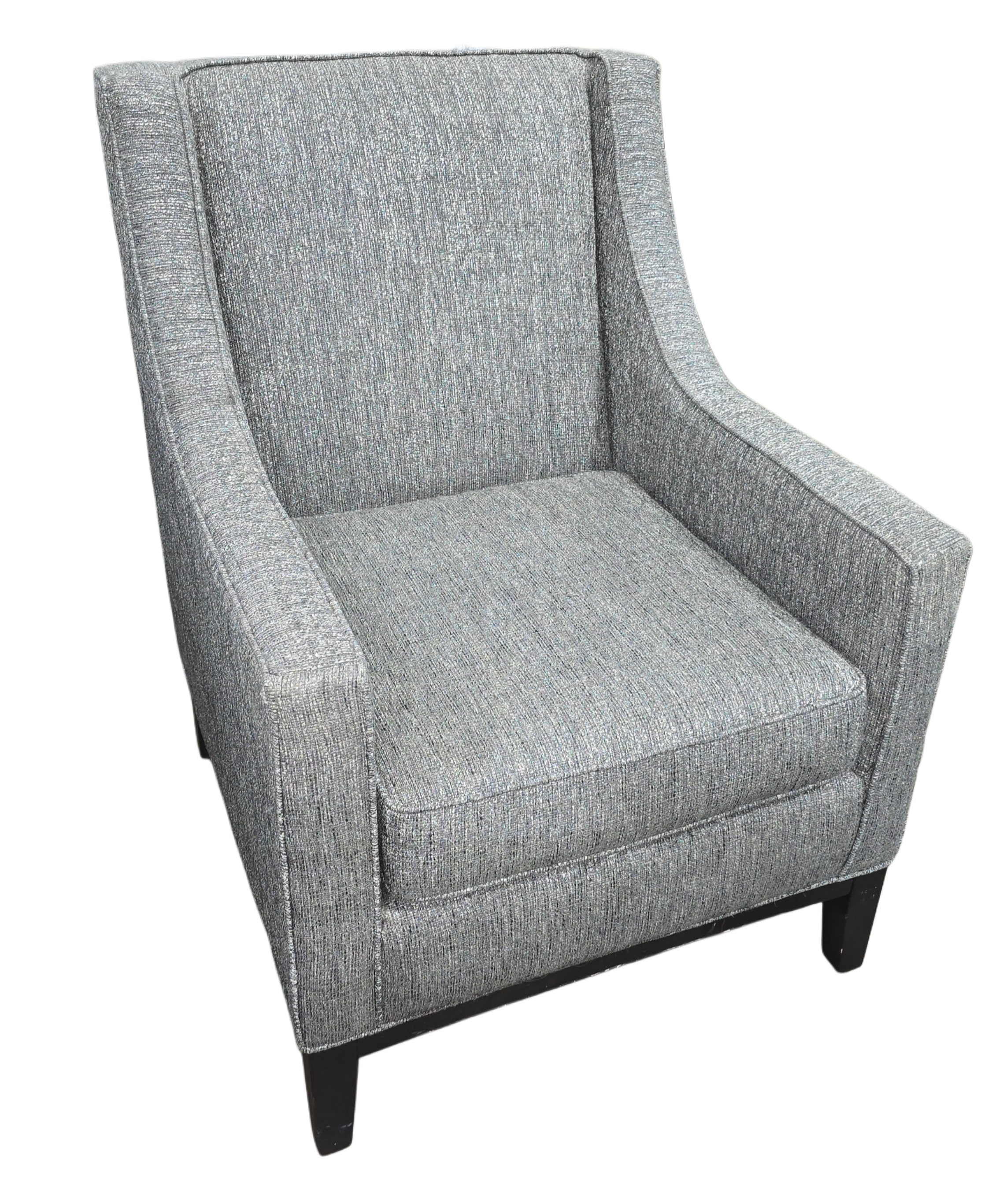 SHL front view of dark gray upholstered accent chair, used and in very good condition