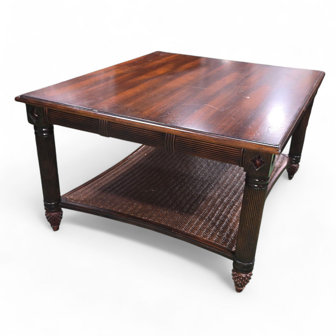 SHL angled view of Decca brand coffee table with classic design, used and in good condition