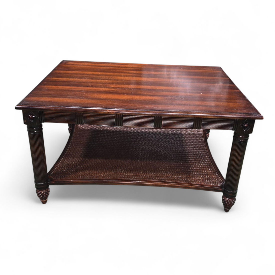 SHL front view of Decca brand coffee table measuring 36 x 30 x 19, used and in good condition