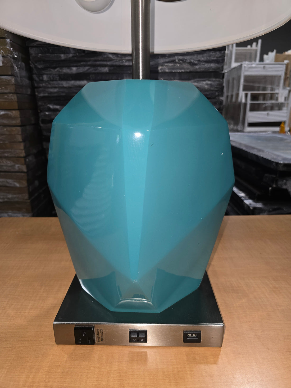 Close-up of faceted texture on lamp base