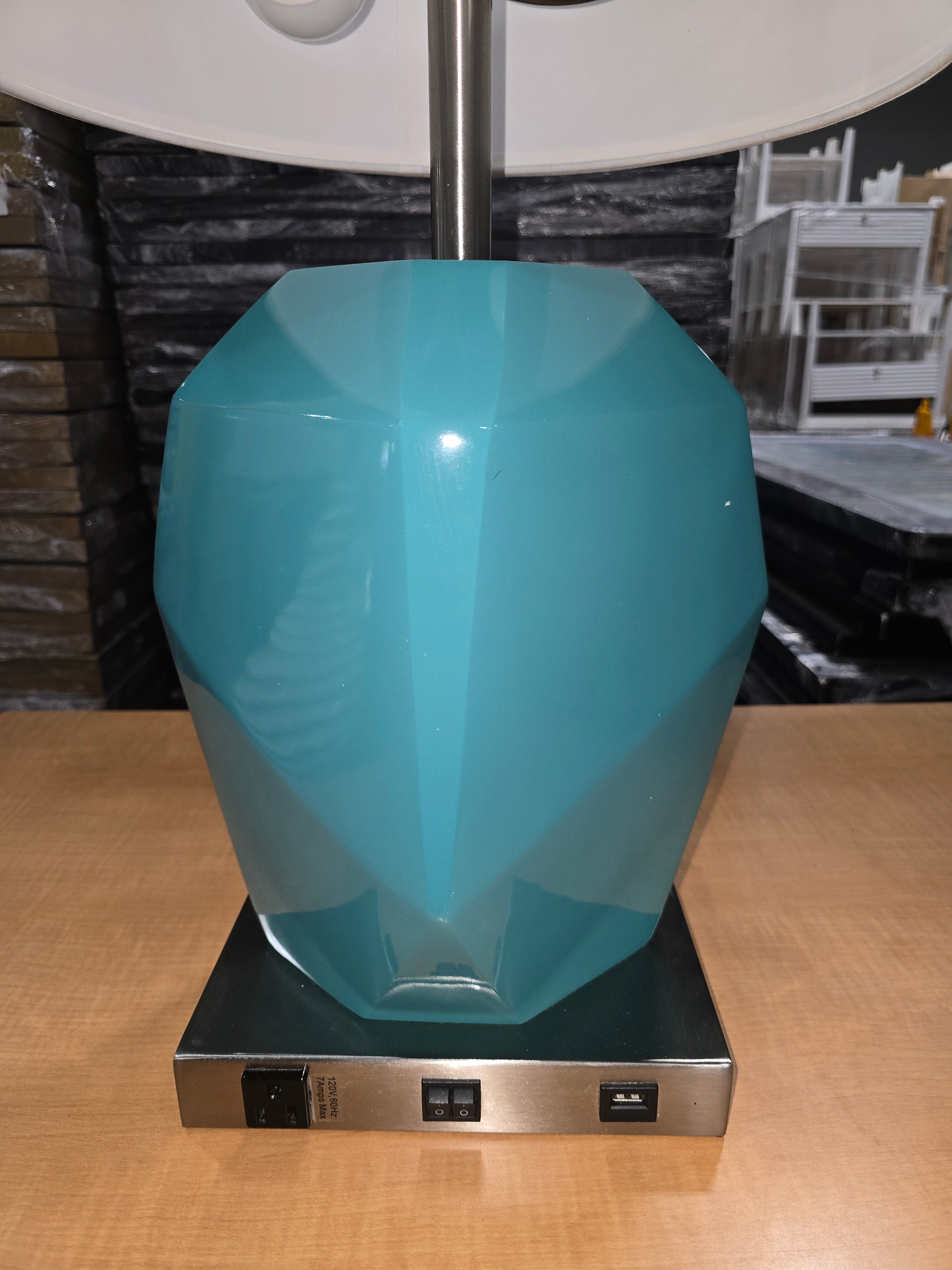 Close-up of faceted texture on lamp base