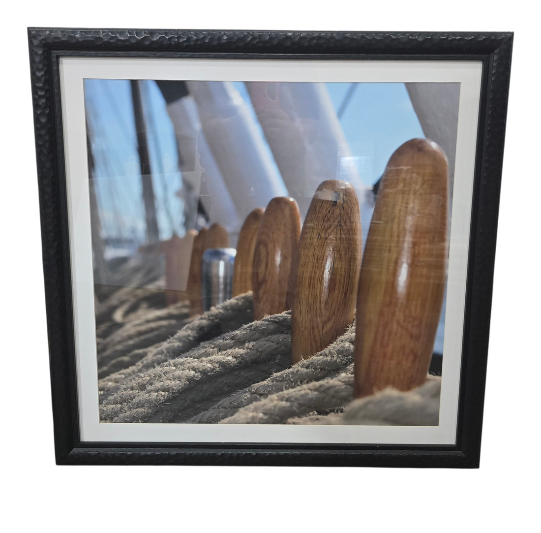 Framed nautical themed wall art measuring 32 x 32, used and in good condition