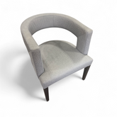SHL front view of gray dining chair with curved open back, 25 x 25 x 31.5, used and in good condition