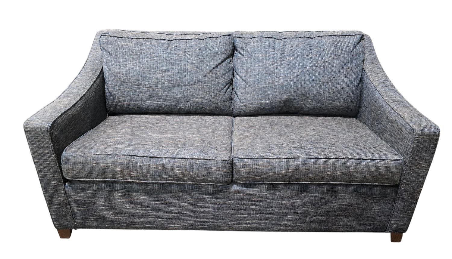 Gray textured queen sofa sleeper with curved arms and plush seat cushions