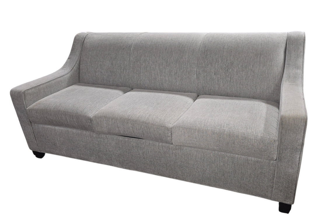 SHL front view of Kellex brand gray queen sleeper sofa, used and in good condition