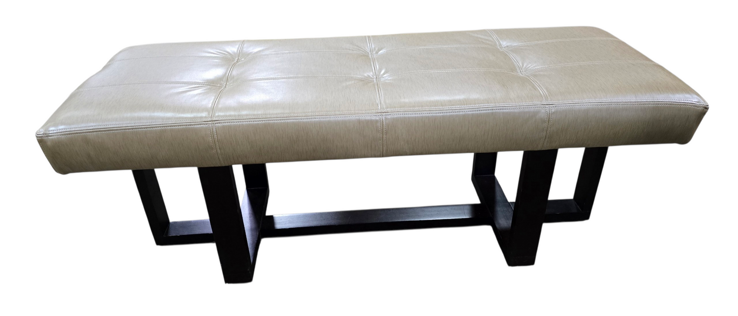 Kellex brand tan vinyl bench measuring 48 x 18 x 18, used and in good condition