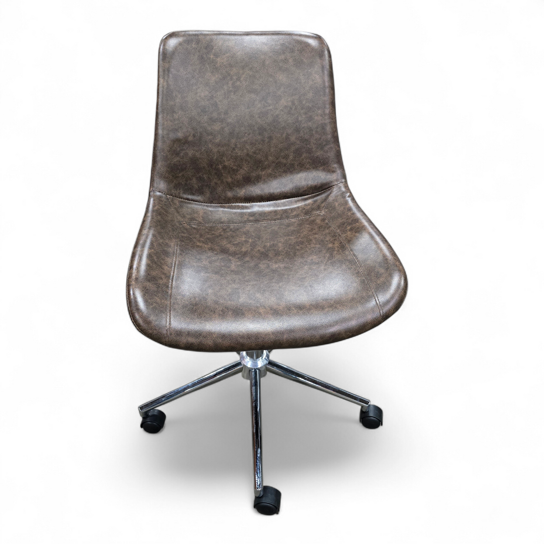SHL front view of leather rolling desk chair, armless, used and in good condition