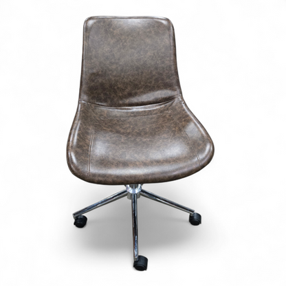 SHL front view of leather rolling desk chair, armless, used and in good condition