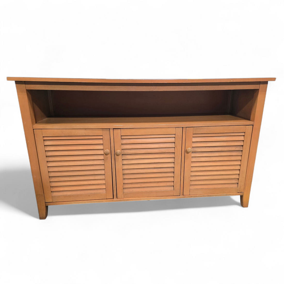 SHL front view of light wood TV stand measuring 60 x 17 x 36, used and in very good condition