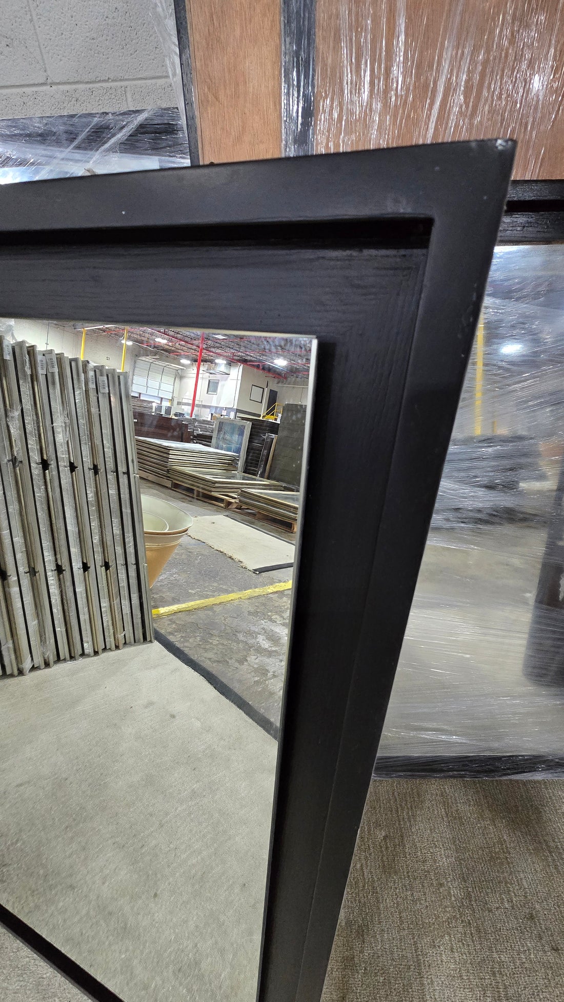 Mark David 40 x 75 black wood frame wall mirror frame detail, used and in good condition, quality used resort furniture.