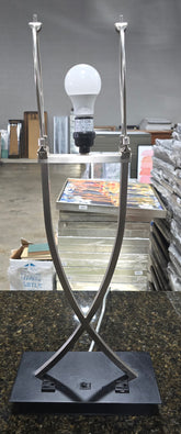 SHL detail of easy-access on/off switch on metal criss-cross table lamp