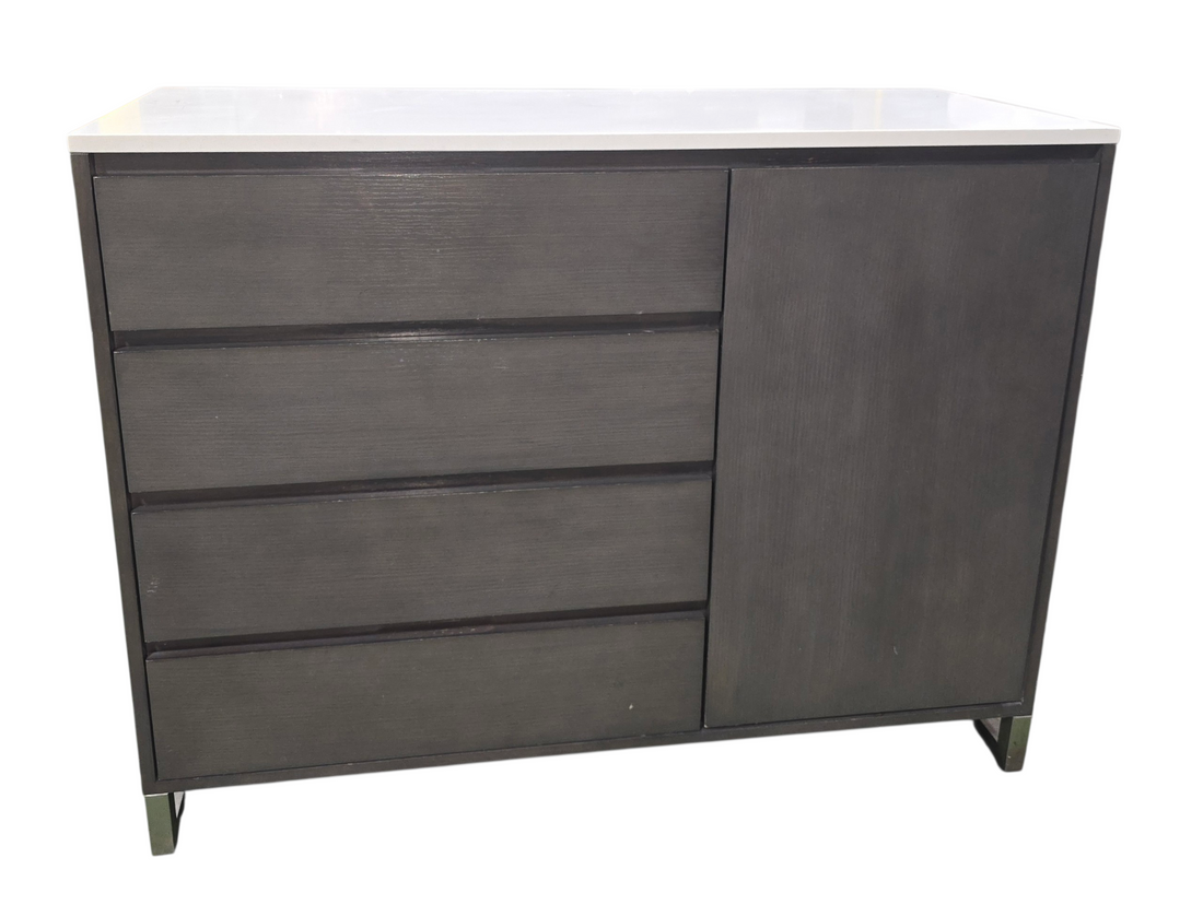 Modern dark gray dresser with white top
