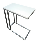 Modern over-arm sofa table with white top and metal frame