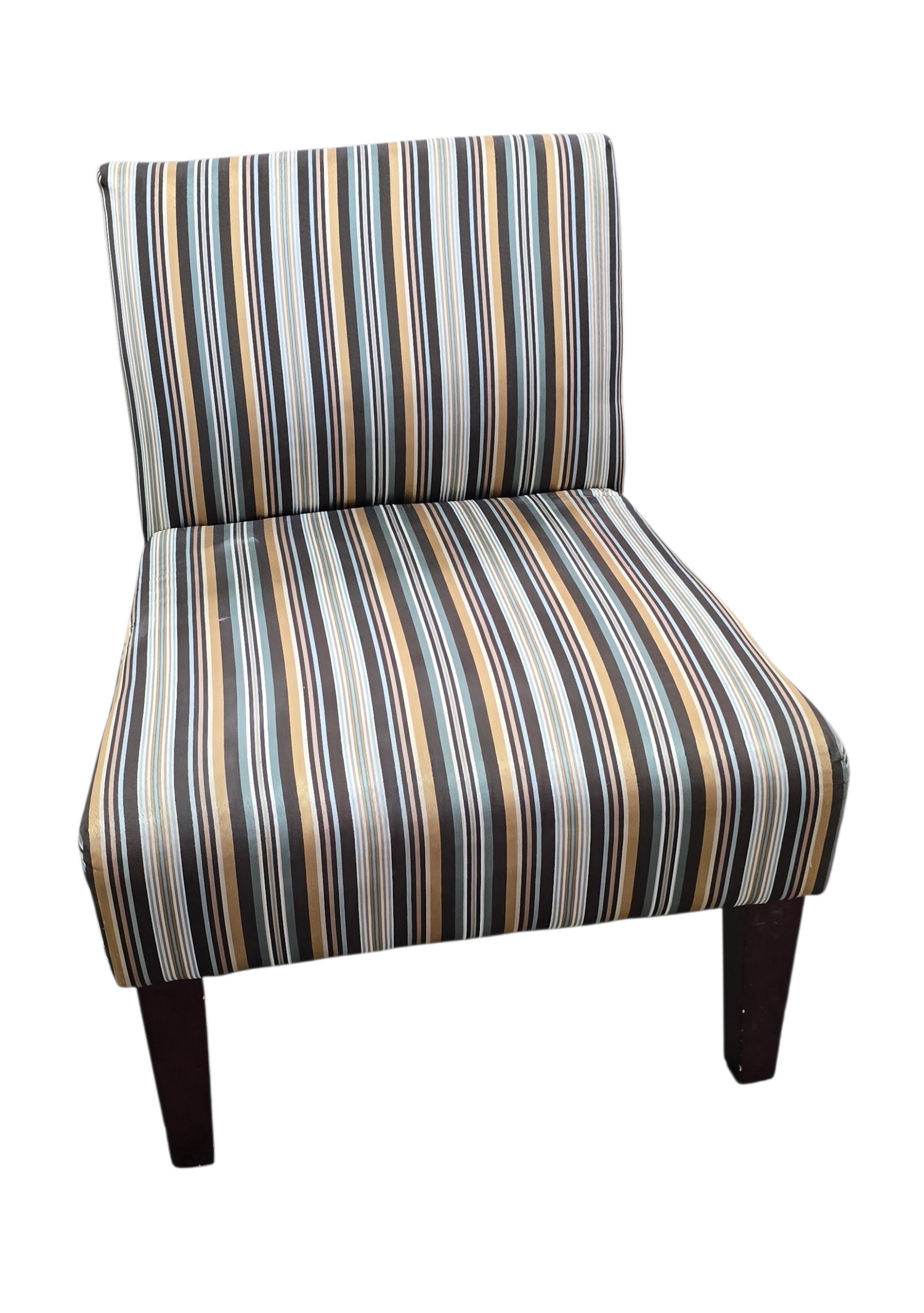 Multicolor striped slipper chair measuring 25.5 x 25.5, used and in good condition