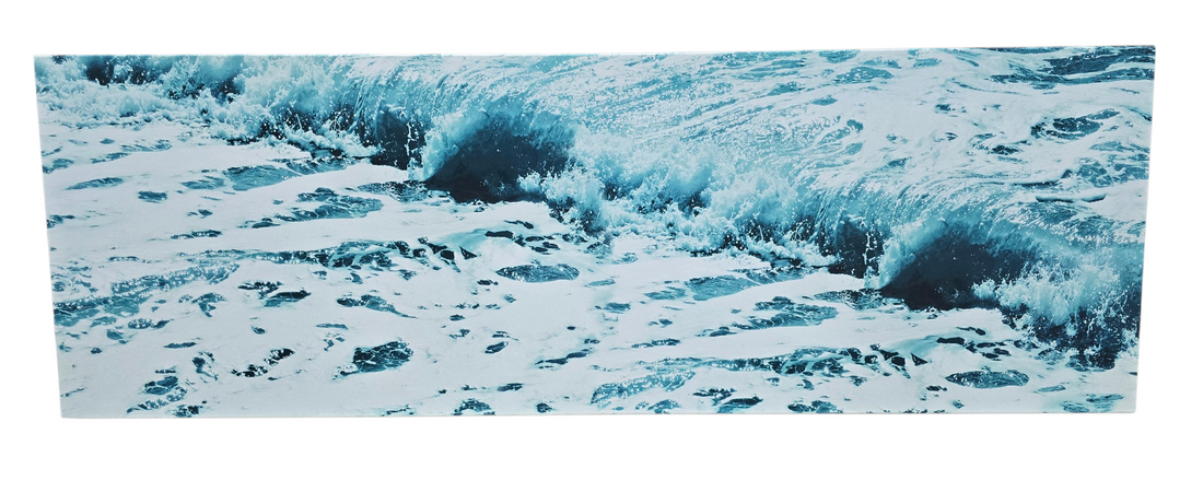 Canvas painting of ocean waves measuring 60 x 20, used and in good condition