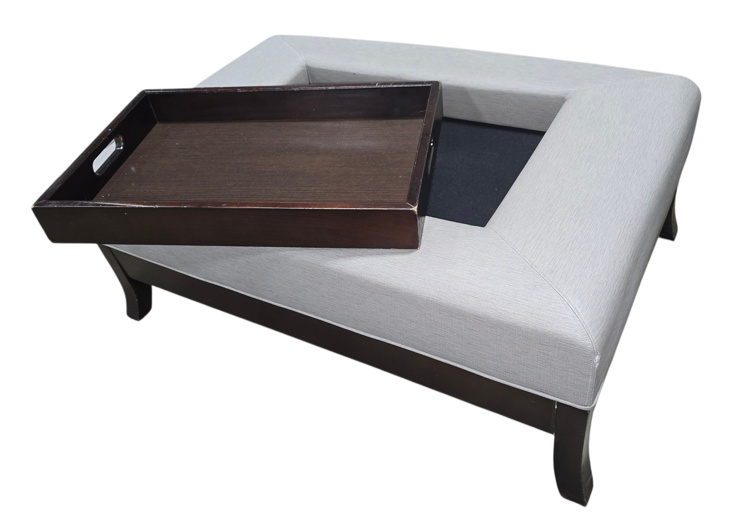 SHL top view of coffee table ottoman with tray installed