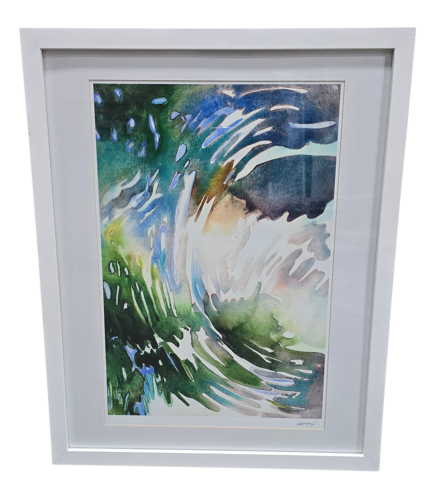 Pacific wave watercolor framed wall art, used and in good condition