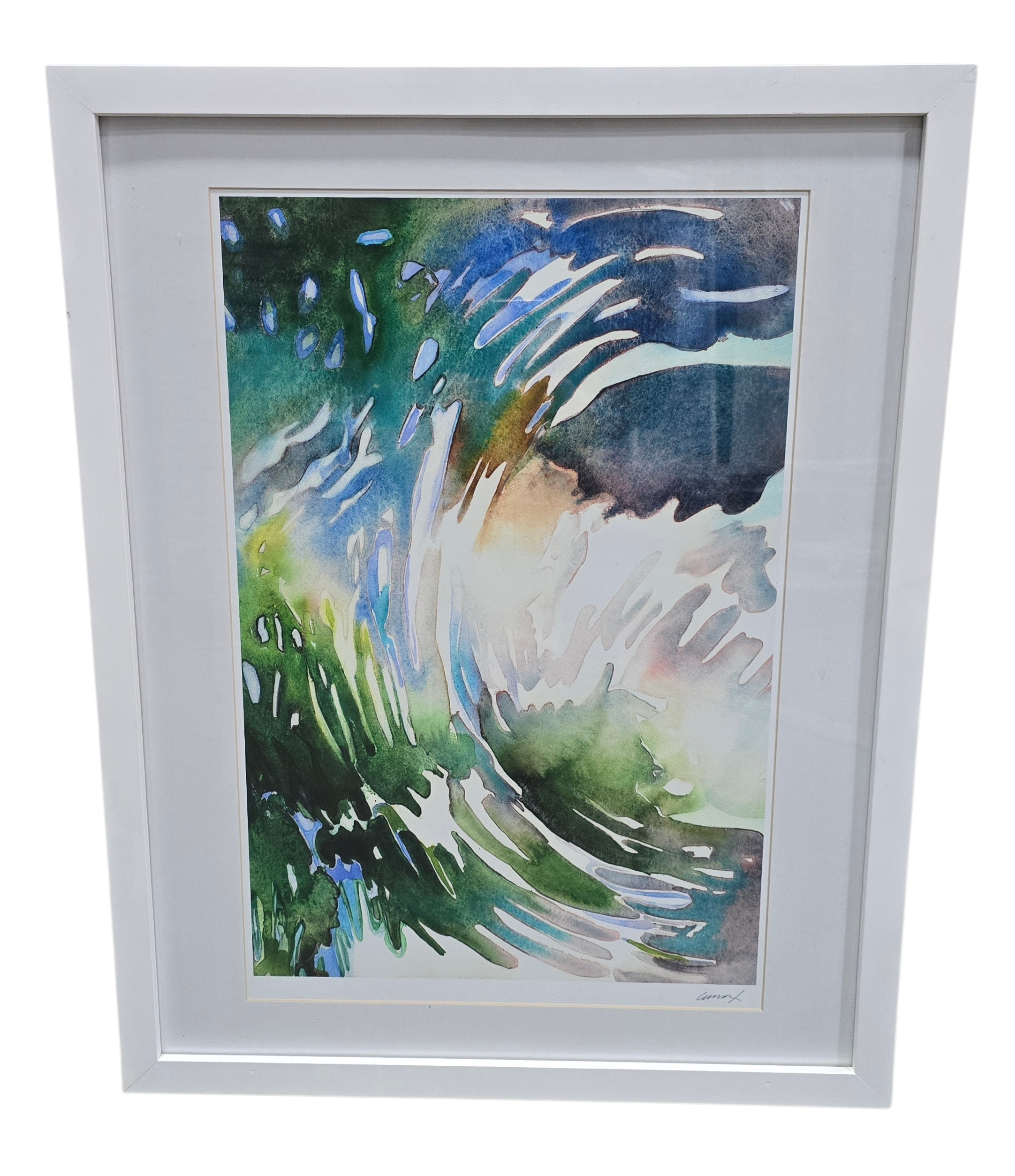 Pacific wave watercolor framed wall art, used and in good condition