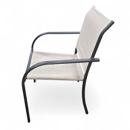 SHL angled view of outdoor patio chair with visible wear