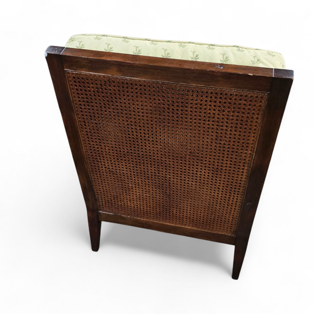 SHL cane back rattan armchair rear view, used and in good condition