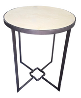 Front view of round accent table with cream granite surface