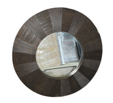 Round wall mirror with brown frame 29.5 inch diameter lightweight used in good condition