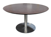 SHL round dining table with dark brown top and metal base measuring 52 inch diameter, used and in good condition