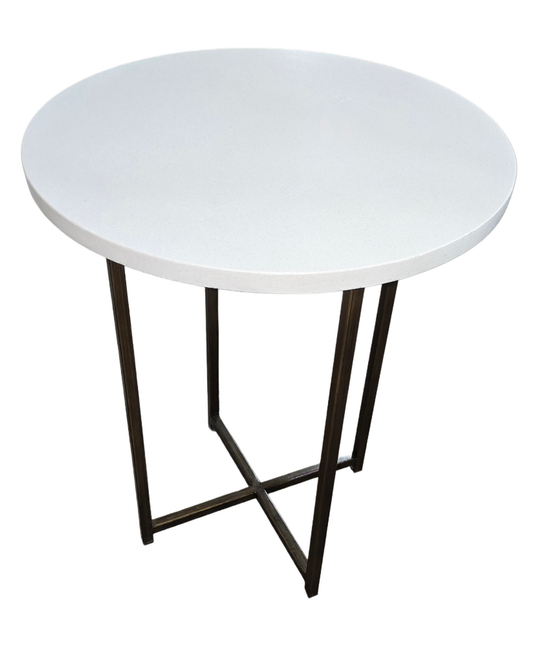 SHL top view of polished white granite stone surface on round side table