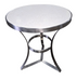 Front view of round side table with white stone top