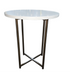 SHL front view of round white granite side table with metal base, used and very good condition