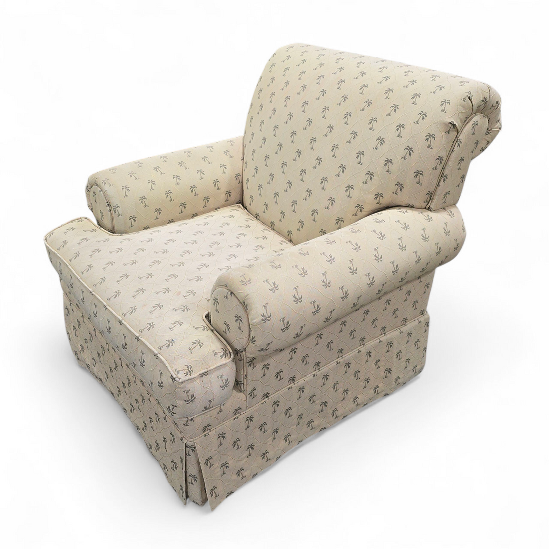 SHL Saddlebrook palm tree sofa chair side angle, used and in good condition