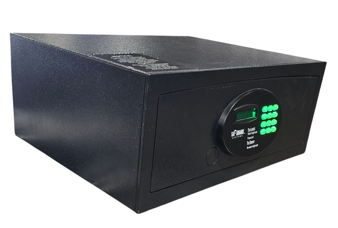 Safemark hospitality in-room safe measuring 19.5 x 15.5 x 8, used and in good condition