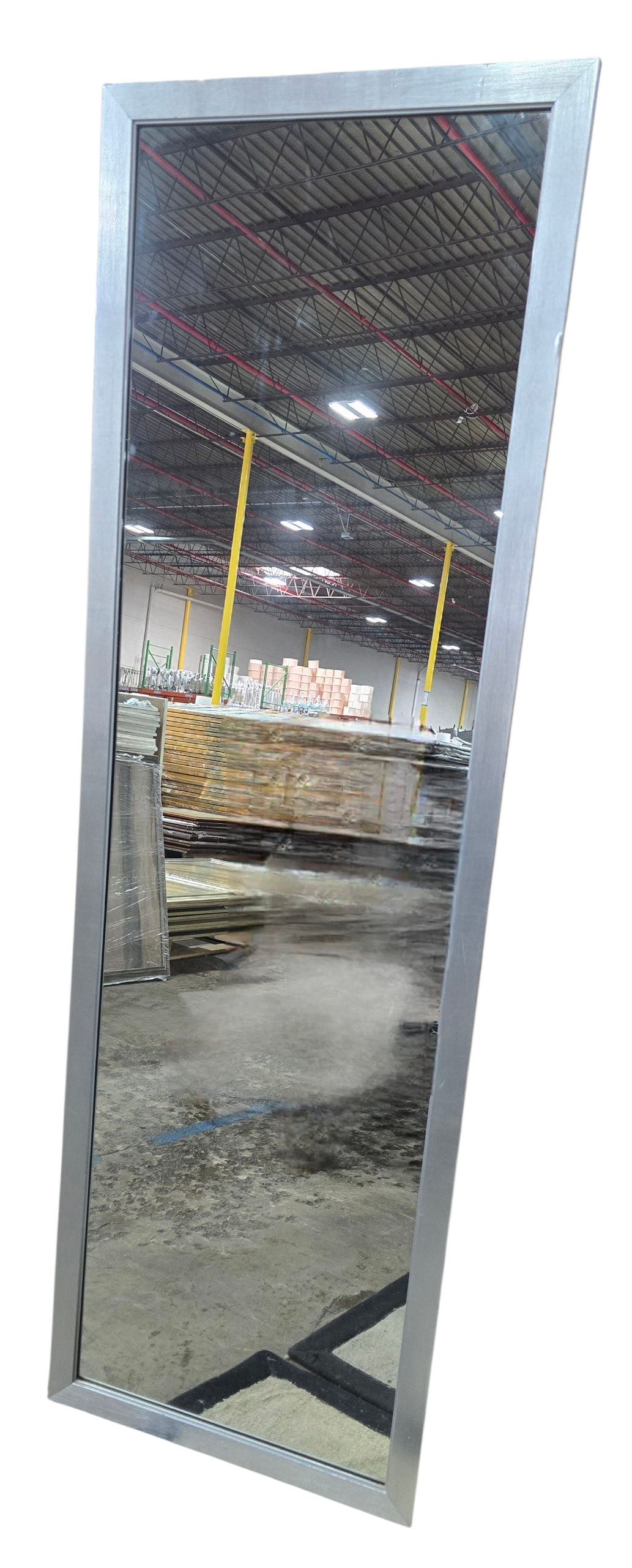 Full length dressing mirror with silver frame measuring 20.25 x 64.25 inches, used and in good condition