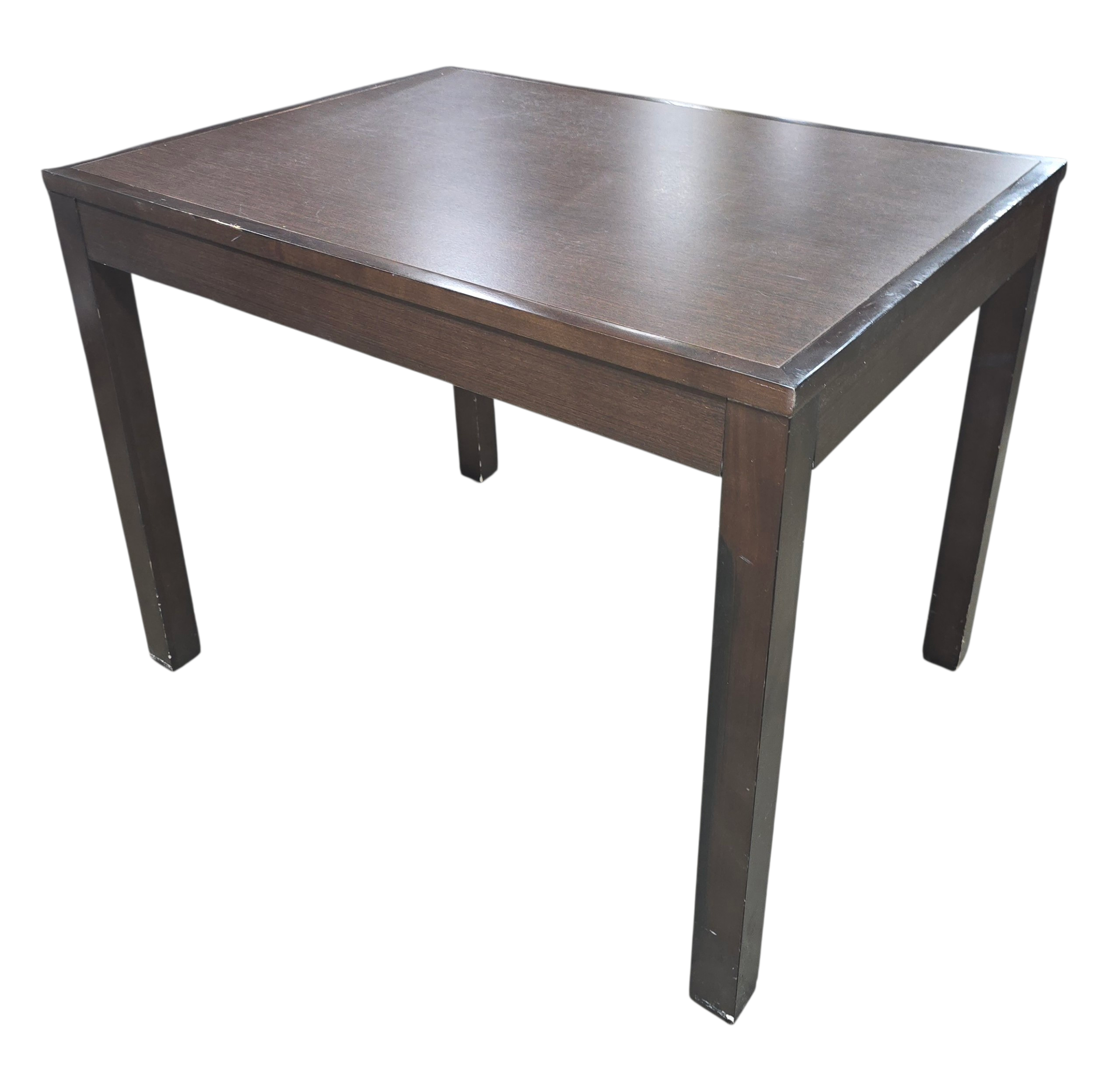 Small square dining table with dark wood finish